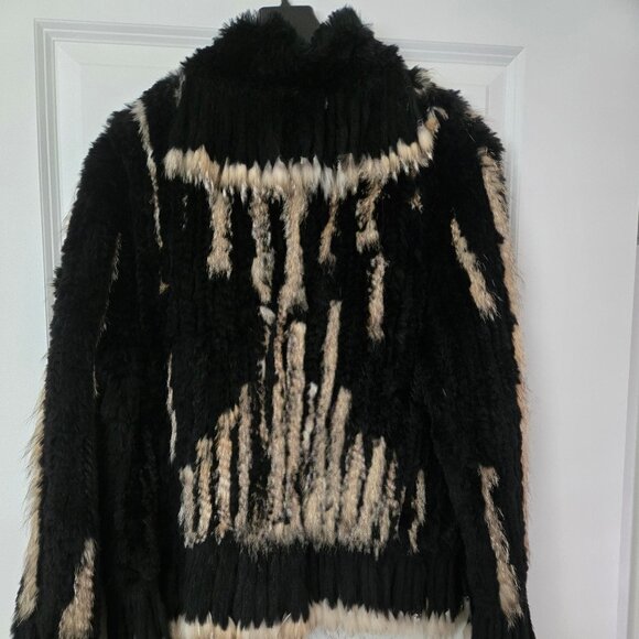 Black Knit Rabbit with Fox Fringe Jacket - Picture 6 of 9